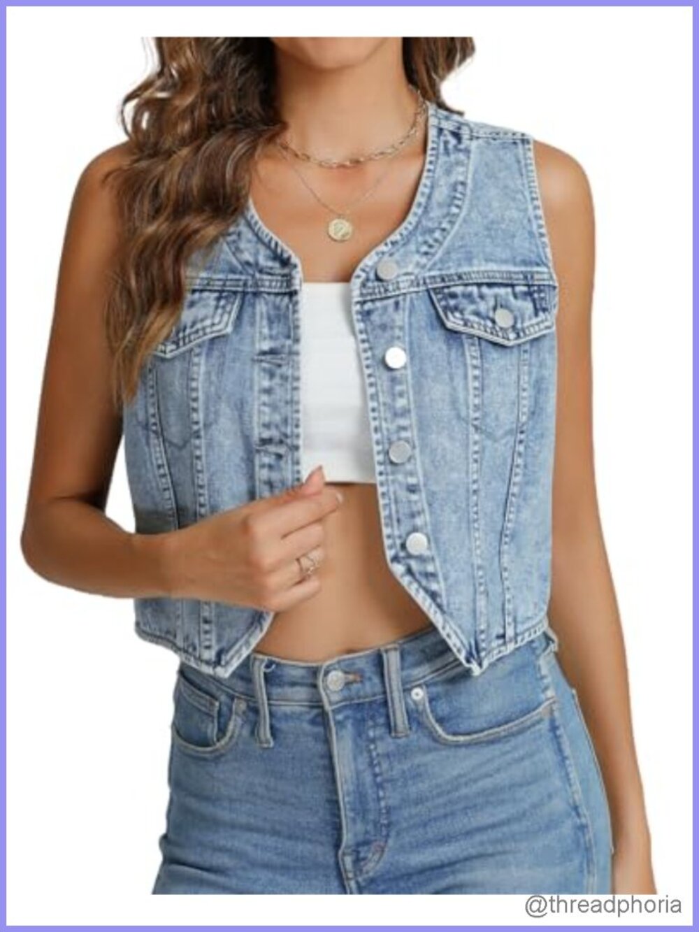 Womens Denim Vest V Neck Sleeveless Button Front Asymmetrical Hem Crop Jean